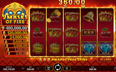 9 Masks of Fire spēļu automāta bonusa spēle